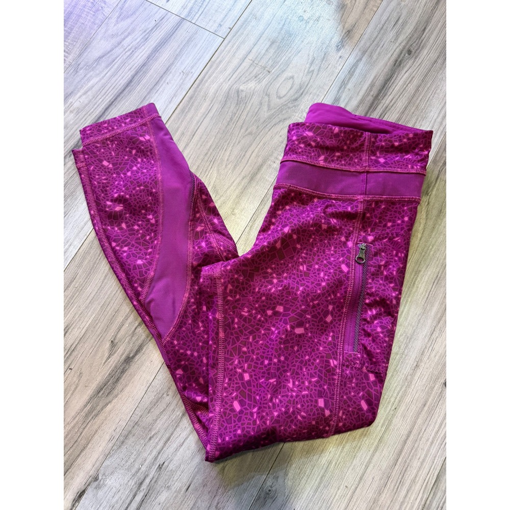 Lululemon Magenta Purple Geometric Mosaic Mesh Panel Running Leggings Womens 24